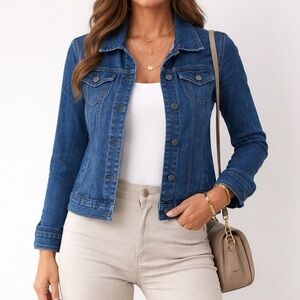 Guess Denim Jacket Women’s Large Blue Classic Trucker Stretch Jean Jacket